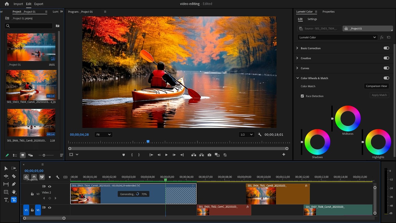 Video editing software interface